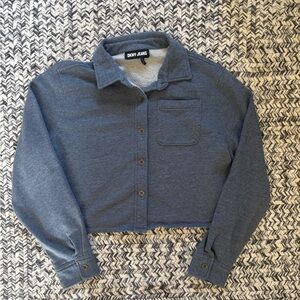 DKNY Jeans Women’s M/L Blue Terry Cloth Button up Crop Top